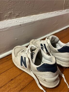 New Balance White and Navy Classic Sneakers
